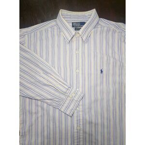 Polo Ralph Lauren Andrew Shirt Mens L Blue Striped Button Up Long Sleeve L/ 17.5